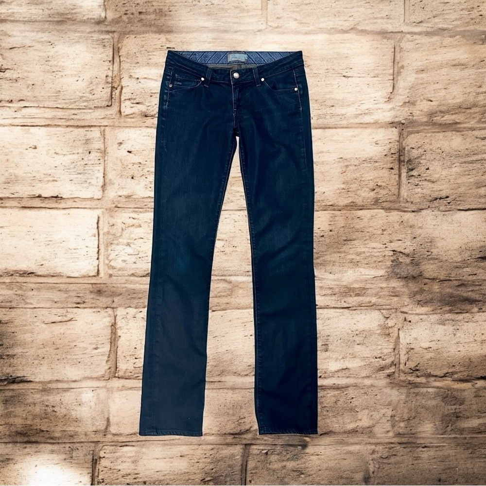 PAIGE Denim ‘Blue Heights’ Low-Rise Skinny Leg Jeans in Dark Wash Size 28 - Picture 2 of 13